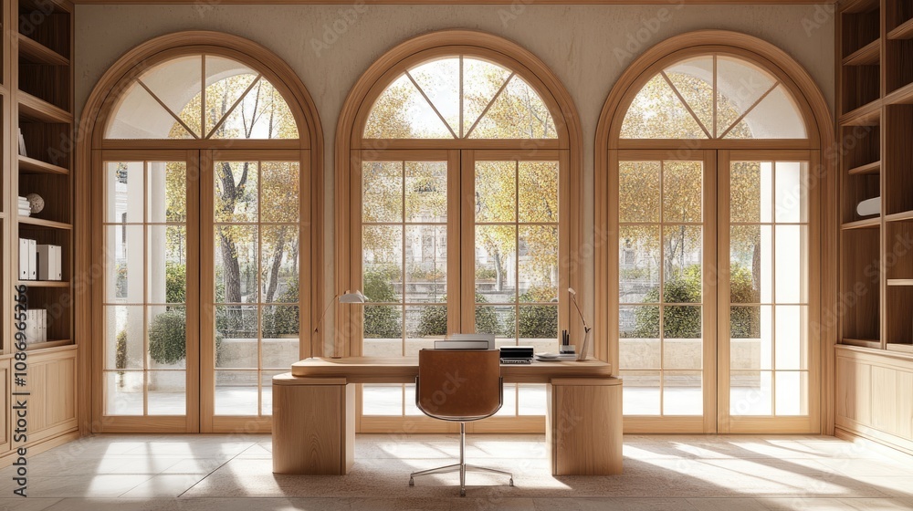 Fototapeta premium Modern Minimalist Office with Arched Windows