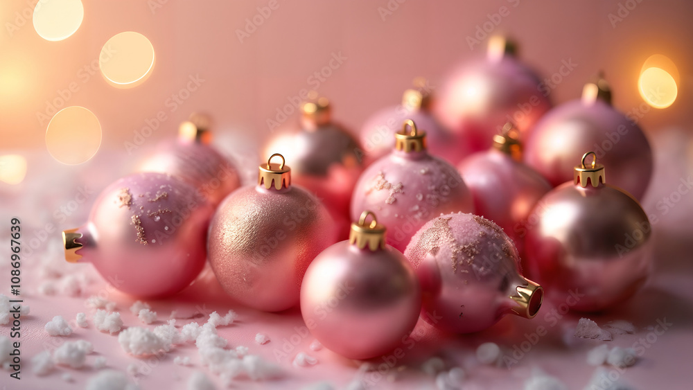 Fototapeta premium Whimsical Christmas Wax Melts Shaped Like Ornaments in Pink and Rose Gold for a Cheerful Holiday Display