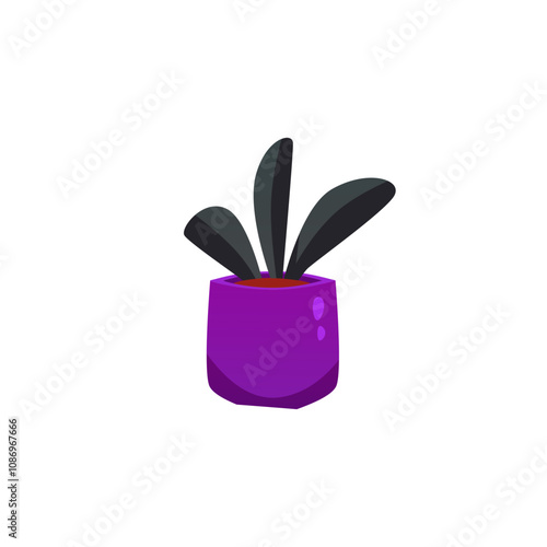 Green plant in purple pot vector flat icon, cartoon potted flower in flowerpot container, nature herbal home decoration