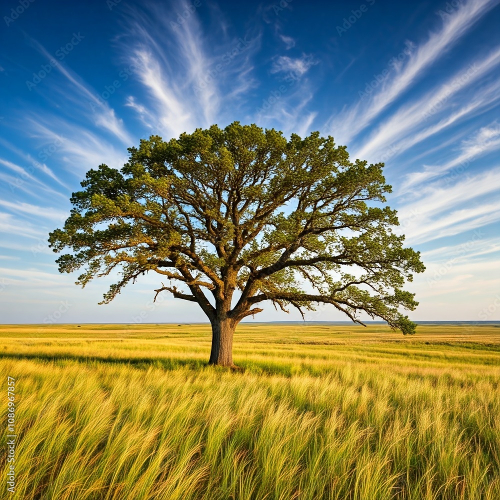 Obraz premium Windswept Oak on the Rolling Plains