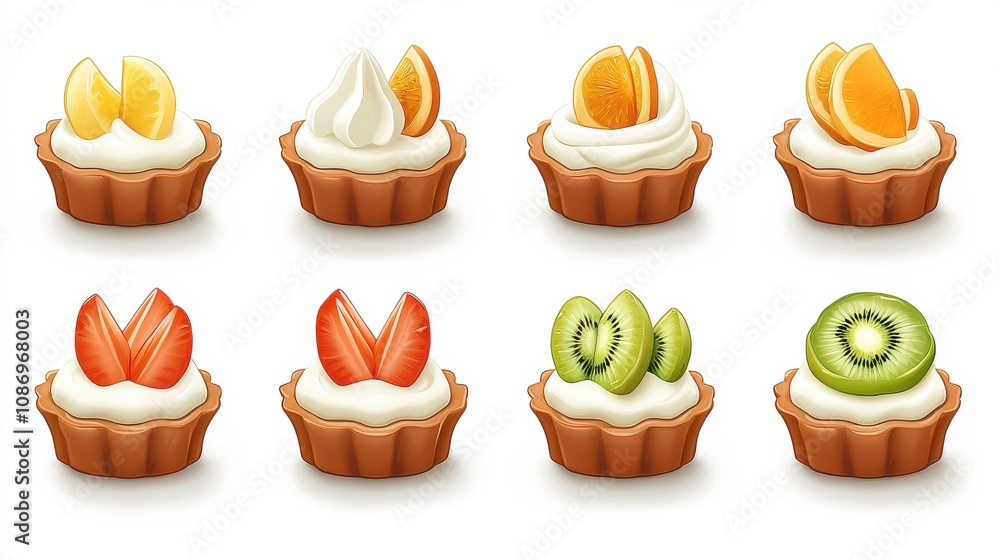 Vibrant mini tarts with fruit fillings kitchen food photography bright lighting top-down view culinary art Vibrant mini tarts with fruit fillings kitchen food photography bright lighting top-down view culinary art