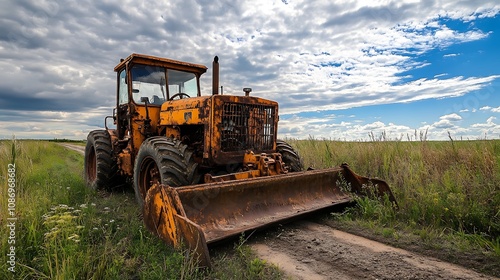 Road grader - heavy earth moving dirty photo