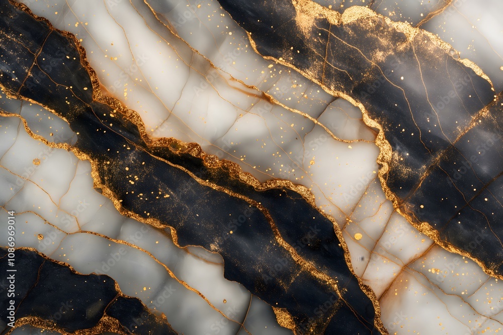 Elegant black and white marble texture with gold accents. Luxurious background with swirls and glittering details. Elegant black and white marble texture with gold accents. Luxurious background with swirls and glittering details.
