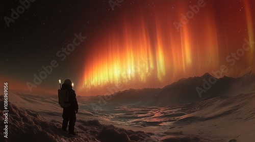 Wallpaper Mural Astronaut standing on a frozen landscape under a stunning aurora in a remote extraterrestrial location at night. Generative AI Torontodigital.ca