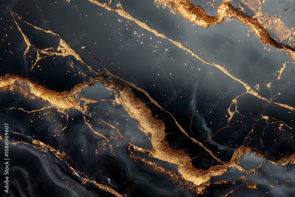 Fototapeta premium Luxurious black and gold marble texture. A dramatic image with rich colors and elegant veining.