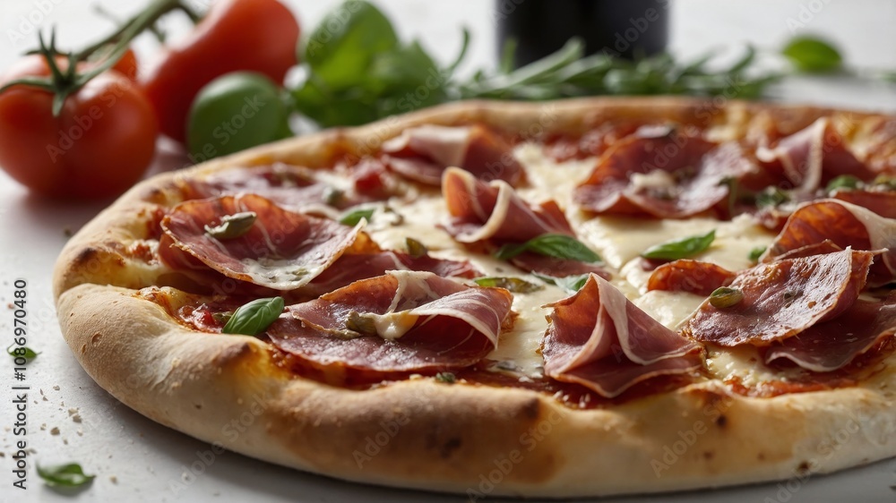 Pizza capricciosa slice with parma ham and cheese Pizza capricciosa slice with parma ham and cheese