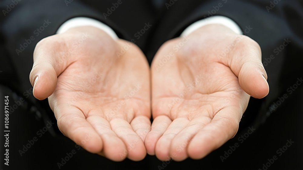Close up of businessman showing open empty hands palms up Close up of businessman showing open empty hands palms up