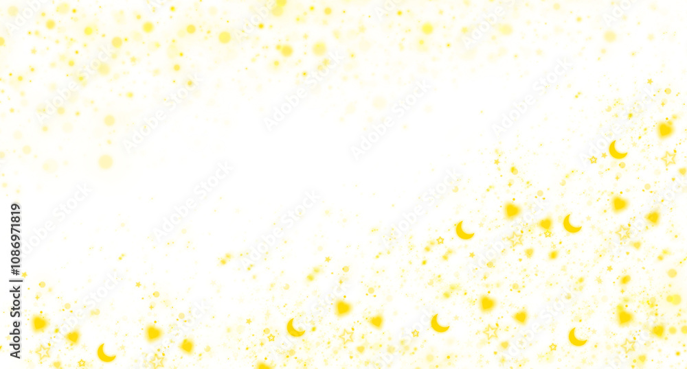 Yellow confetti background of stars and moon Yellow confetti background of stars and moon