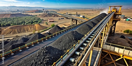 Conceptual Photography of Coal Ore Processing on a Conveyor Belt in Witbank, South Africa, July 25, 2011, Highlighting Industrial Operations and Natural Resource Management