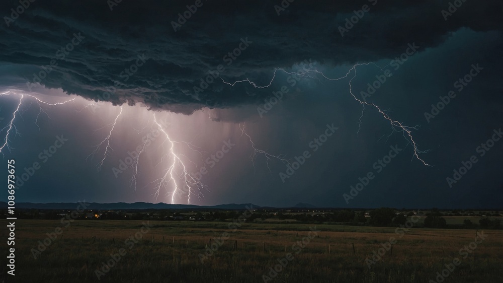 Stormy sky with thunder and striking lightning Stormy sky with thunder and striking lightning