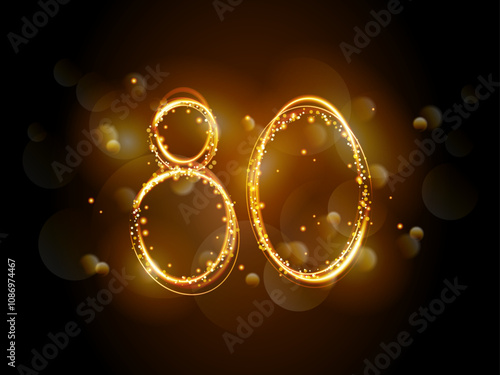 No 80 in light painting style with bokeh on black background