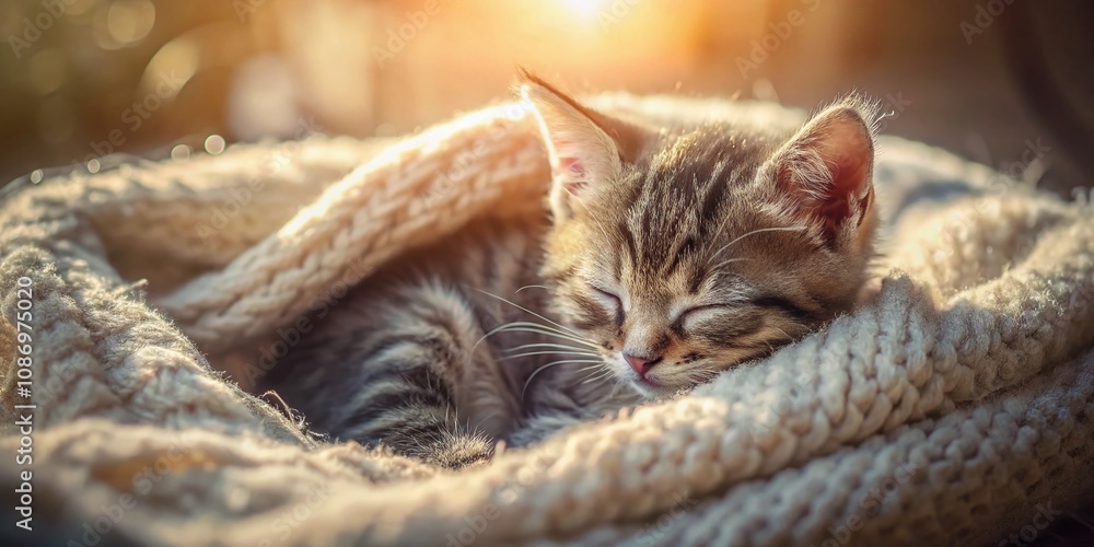 Cozy and Serene Sleeping Kitten Nestled on a Soft Blanket in a Warm, Sunlit Room, Capturing the Essence of Comfort and Tranquility for Pet Lovers and Cat Enthusiasts Cozy and Serene Sleeping Kitten Nestled on a Soft Blanket in a Warm, Sunlit Room, Capturing the Essence of Comfort and Tranquility for Pet Lovers and Cat Enthusiasts