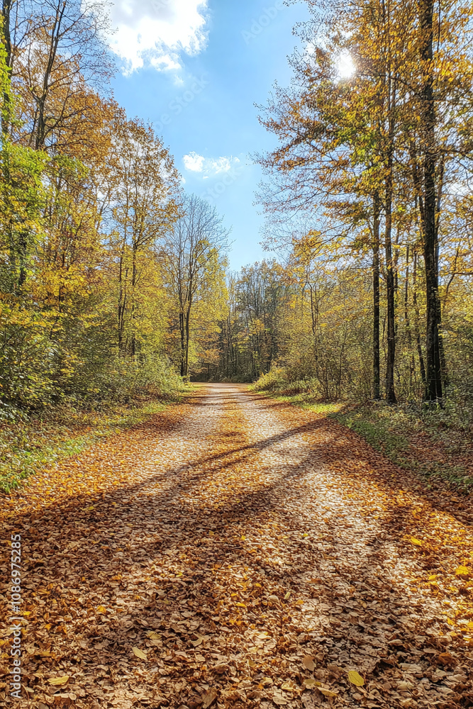 Autumn Forest Pathway with Golden Leaves Autumn Forest Pathway with Golden Leaves
