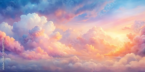 Dreamlike Pastel Cloudscape at Sunset A Serene and Colorful Celestial View