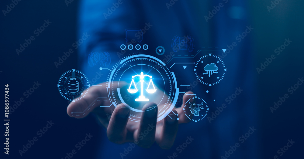 AI ethics or AI Law concept. Developing AI codes of ethics. Compliance, regulation, standard , business policy and responsibility for guarding against unintended bias in machine learning algorithms.