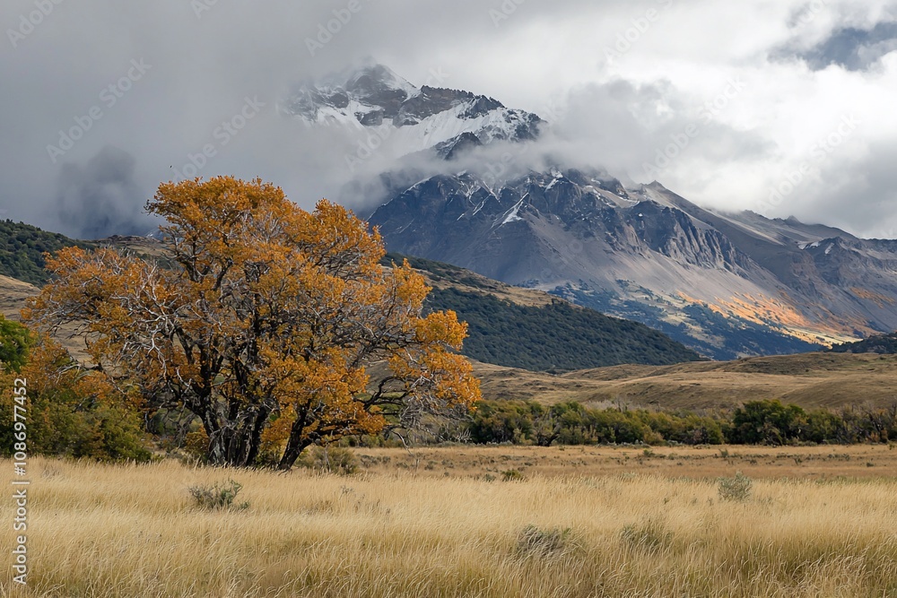 Autumn Serenity: A Majestic Landscape of Mountains and Golden Trees Autumn Serenity: A Majestic Landscape of Mountains and Golden Trees