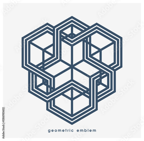 Abstract geometric vector logo isolated on white, linear graphic design modern style symbol, line art geometrical shape emblem or icon.