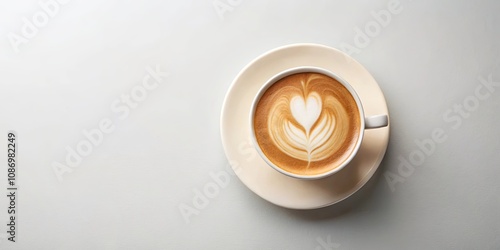 Aromatic Latte Art Heart-Shaped Foam in a Coffee Cup on a Saucer
