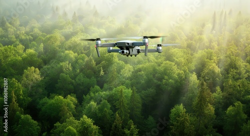 Wallpaper Mural Advanced drone flying over a dense green forest under sunlight for exploration and surveillance Torontodigital.ca
