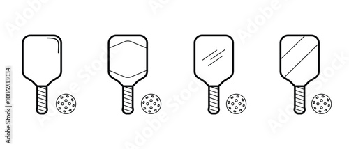 pickleball set design, racket and ball, simple outline style, editable vector eps 10.