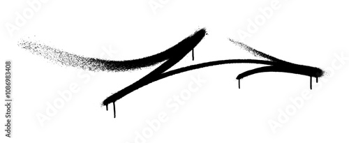 Graffiti arrow with overspray in black over white.