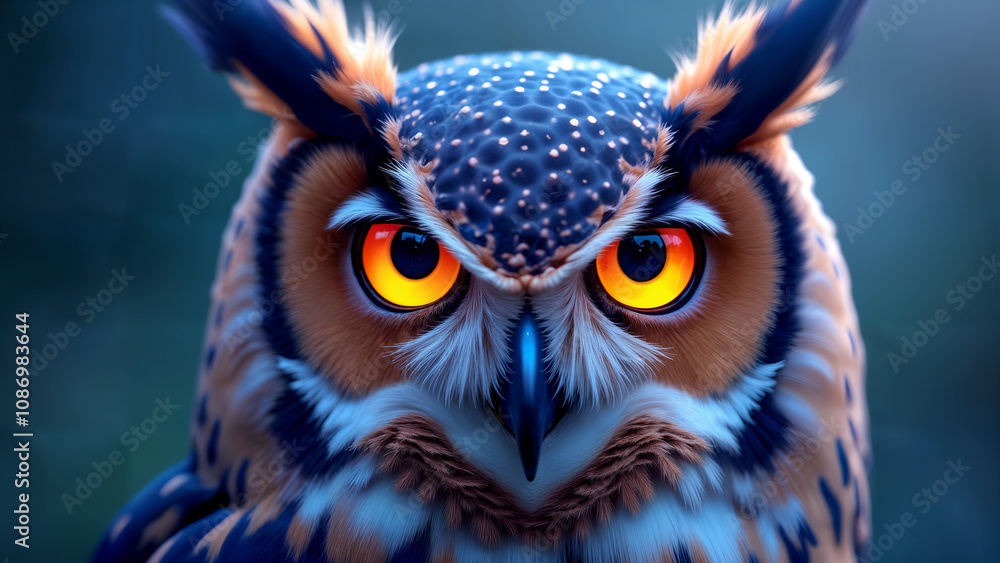 A Captivating View of an Owl with Radiant Eyes Reflecting a Cosmic Sky and Enchanting Ethereal Light in Pastel Artistry