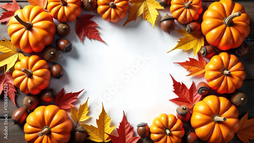 Elegant Autumn Circle Frame Design with Ample Center Space for Text and Warm Seasonal Elements