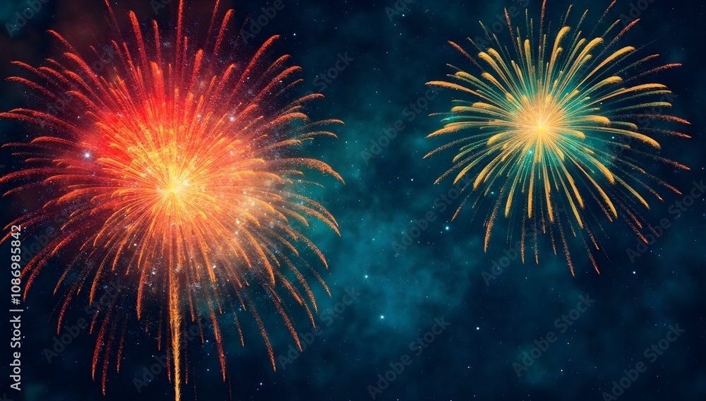 Fototapeta premium Colorful fireworks bursting in the night sky celebrating Canada Day