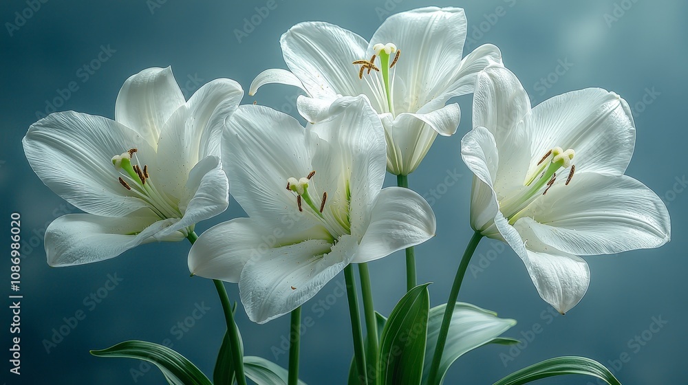 A beautiful arrangement of white lilies against a soft background, showcasing their elegance. A beautiful arrangement of white lilies against a soft background, showcasing their elegance.
