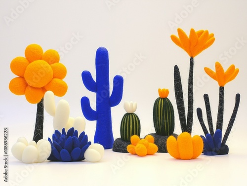 Colorful Felt Cacti and Flowers