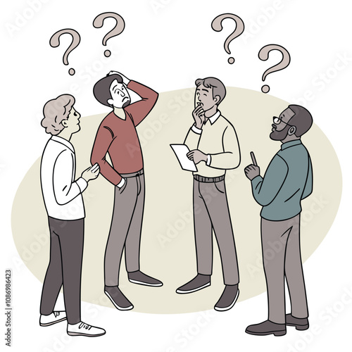 Vector Illustration of People Asking Questions to Each Other – Colorful Minimalist Art Featuring Speech Bubbles, Casual Discussion, and Communication Theme for Educational or Collaborative Use