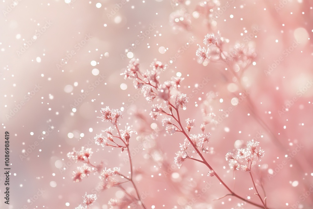 A beautiful, blurred background of light blue and white snow with bokeh lights. A beautiful, blurred background of light blue and white snow with bokeh lights.