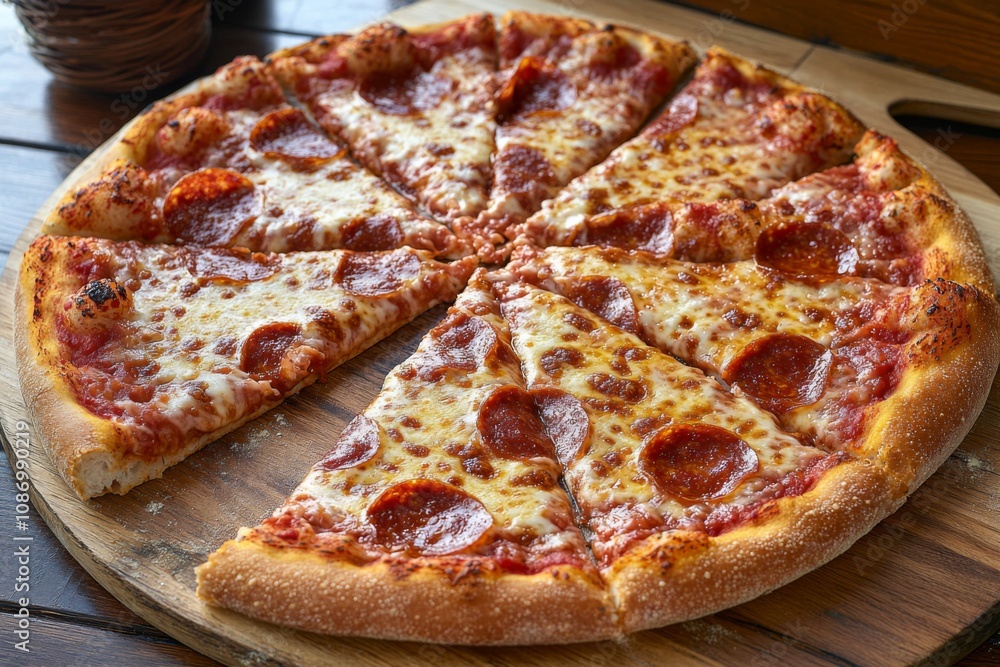 Delicious Pizza on Table Close Up Delicious Pizza on Table Close Up