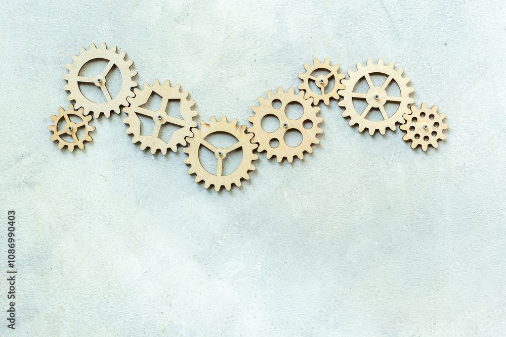 Chain of gears connected together. Corporate work and business process concept Chain of gears connected together. Corporate work and business process concept