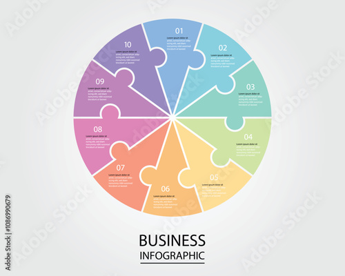Business Infographic modern design template for banners and infographics for 10 jigsaw circle step