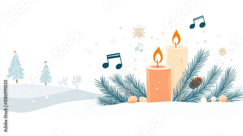 Artistic Christmas concert flyer with festive candle and musical notes