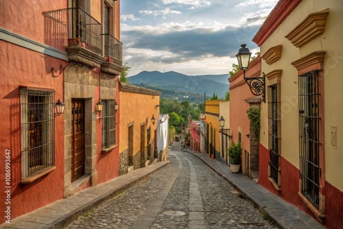 Narrow Street in Old Town - Urban Exploration Photography, Historic Architecture, Cobblestone Pathways, Vibrant Facades, Hidden Alleys, Architectural Details, Urban Adventure, Travel Photography