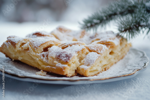 papanasi with a garnish of powdered sugar photo