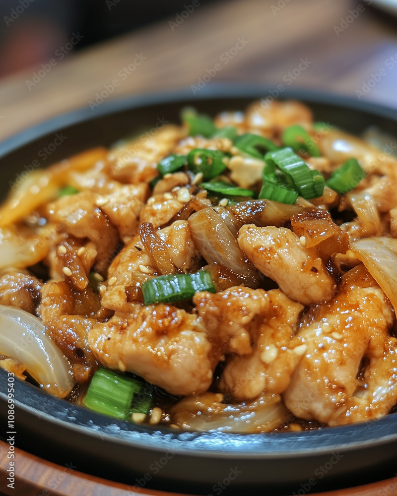 Artistic shot of yassa chicken with deep, earthy tones Artistic shot of yassa chicken with deep, earthy tones