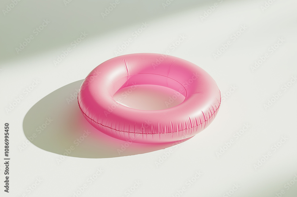 A pink inflatable pool ring resting on a plain surface under soft lighting, creating a relaxed summer vibe. Ideal for vacation or leisure-themed visuals. A pink inflatable pool ring resting on a plain surface under soft lighting, creating a relaxed summer vibe. Ideal for vacation or leisure-themed visuals.