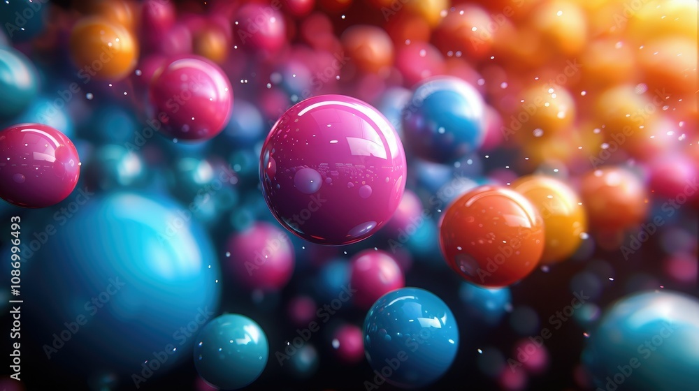 Abstract background of colorful spheres floating in a dark space. Abstract background of colorful spheres floating in a dark space.