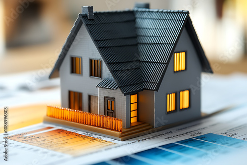 A visual concept showing how credit scores impact loan approval, with a scale from poor to excellent, loan documents, and a house model, focusing on financial evaluation.
 photo