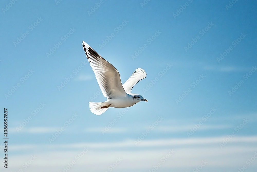 Fototapeta premium Seagull in Flight Against a Clear Blue Sky