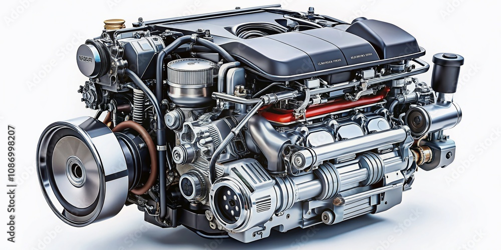New Modern Car Engine Isolated on White Background New Modern Car Engine Isolated on White Background