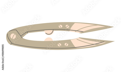 Scissors for cutting threads. Hand-drawn flat embroidery patterns with short blades allow you to carefully cut the threads with a sharp cutter. Illustration for herbarium, scrapbooking, insulated iron