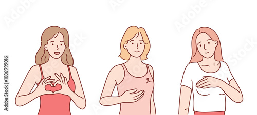 Breast cancer awareness month concept, breast cyst or tumor examination. Vector medical illustration in cartoon style.