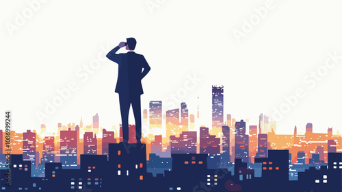 Close-Up Businessman Standing on Top Viewing Cityscape