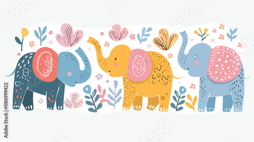 Playful Childish Elephant Vector Background Illustration