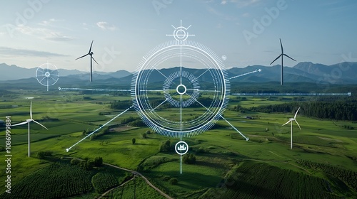 Efficient Energy Distribution Network Linking Renewable Power Sources such as Solar Wind Hydro and Geothermal to Urban Areas through a Central Hub for Clean Sustainable Power Supply photo