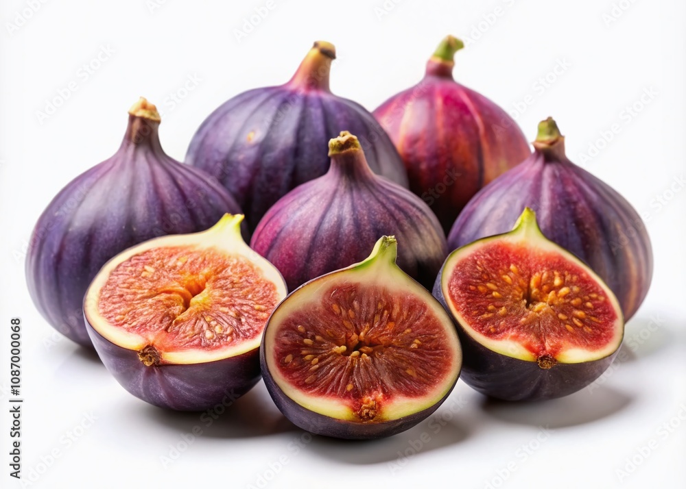 Panoramic Photography of Fresh Figs Isolated on White Background with Ample Copy Space for Creative Design and Marketing Use Panoramic Photography of Fresh Figs Isolated on White Background with Ample Copy Space for Creative Design and Marketing Use